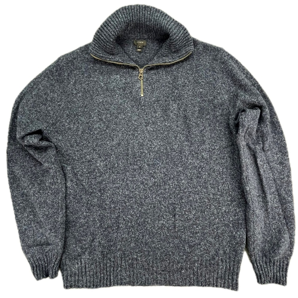 J Crew Men's 100%‎ Lambswool 1/4 Zip Sweater Dark Heather Blue Size M
